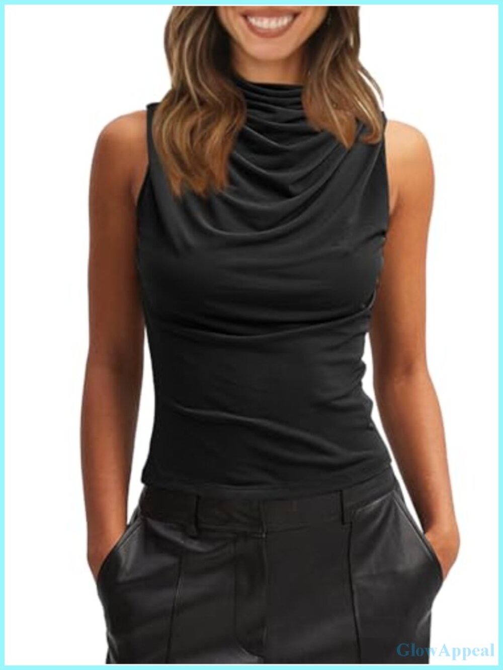 Mock Neck Tank Top Slim Fit Sleeveless Summer Casual Top